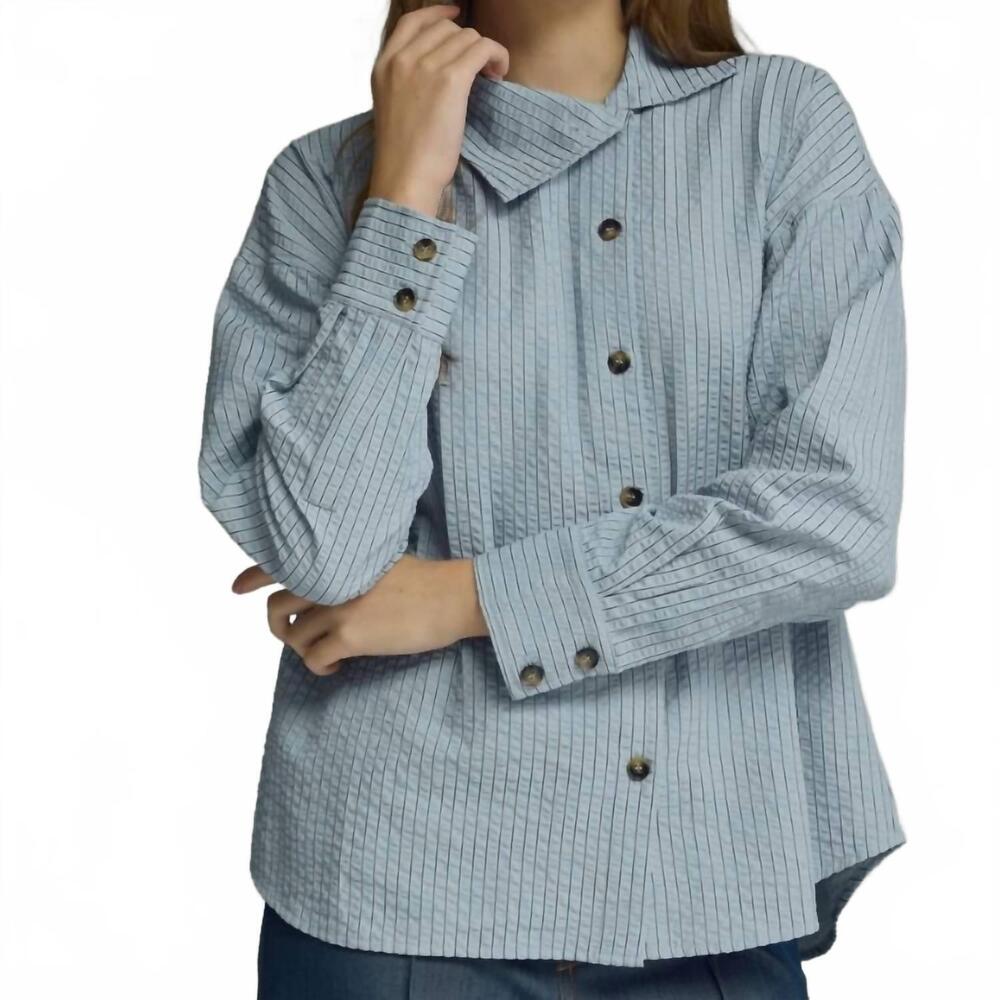 NEW ENTRO women's abigail asymmetrical neckline top in chambray